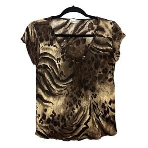 Vintage Y2K Charlotte Russe Animal Print Blouse Short Sleeve Brown Medium M